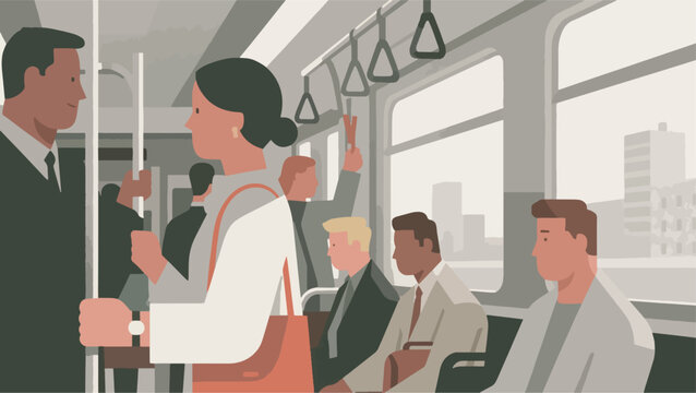 Illustration Of A View Of A Crowded Commuter Train Vector Design Template