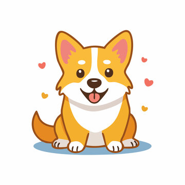 Cute cartoon corgi dog with hearts