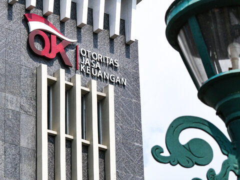 16-05-2026 Yogyakarta Indonesia, OJK building exterior with financial authority logo, banking regulation, investment