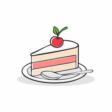 Slice of cake with cherry and spoon