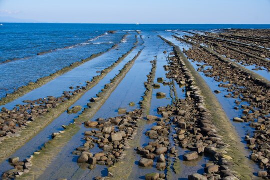 Unique geological rock formations known as Devil's Washboard in Japan.