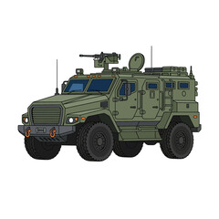 Fototapeta premium Military Armored Vehicle with Machine Gun - Vector Illustration