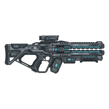Futuristic Sci-Fi Assault Rifle with Blue Energy and Scope
