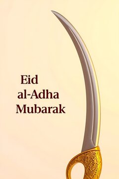 Eid al-adha curved ceremonial knife with gold handle