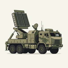 Fototapeta premium Military radar truck, camouflage, defense technology, surveillance system