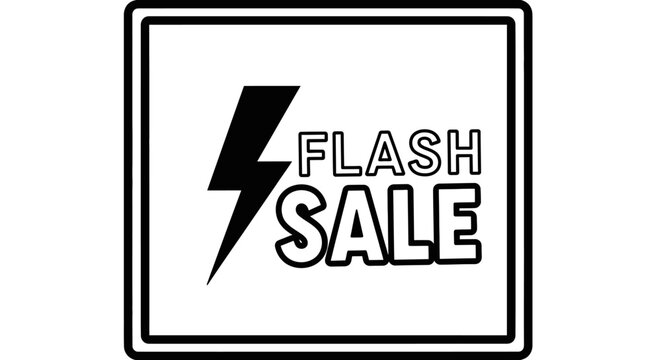 Flash Sale Lightning Bolt Icon with Text, Black and White Design