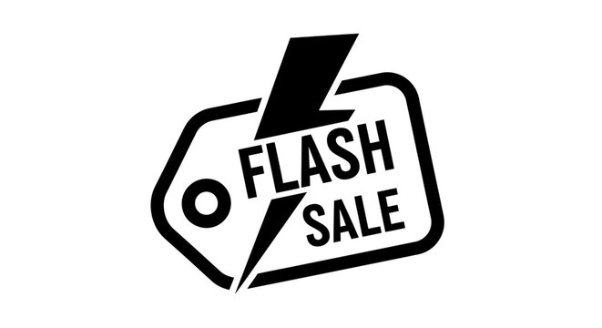 Flash Sale Tag with Lightning Bolt Icon - Black and White Vector Graphic