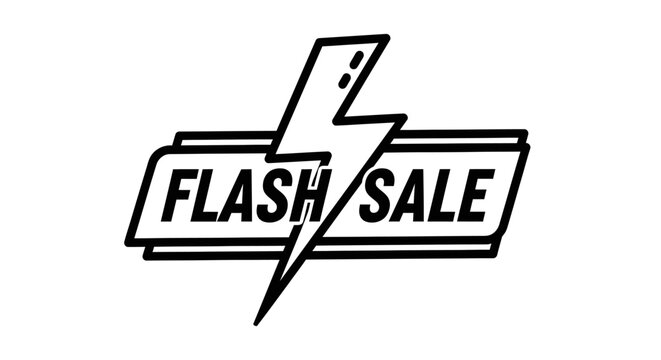 Flash Sale Lightning Bolt Icon - Black and White Graphic for Retail Promotions