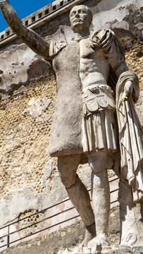 Italy, Herculaneum - Statue of the roman politician Marco Nonio Balbo in the site of the archaeological excavations of Herculaneum