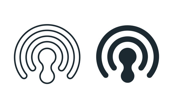 Podcast streaming logo set of circular broadcast media audio signals.