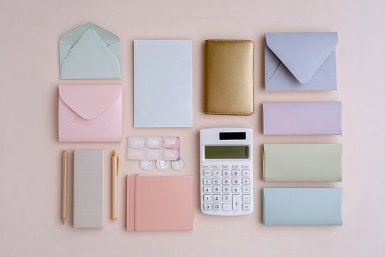 Pastel Stationery Flat Lay With Calculator