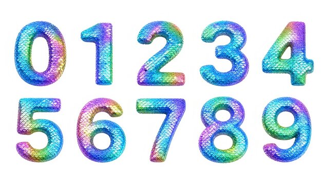 3D iridescent butterfly wing scale textured numbers for magical fantasy design