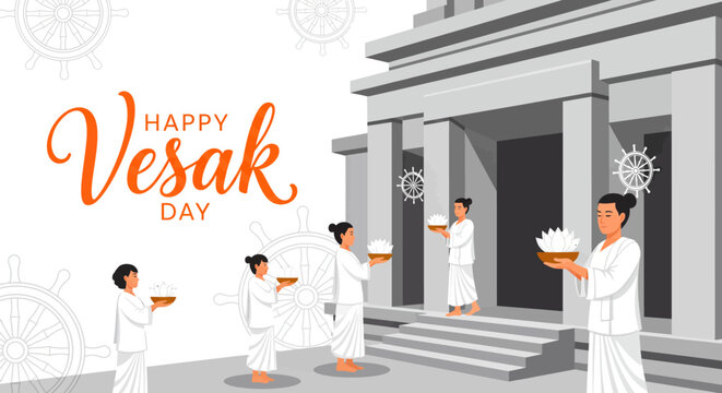Buddhist devotees carrying lotus offerings to a temple for vesak day
