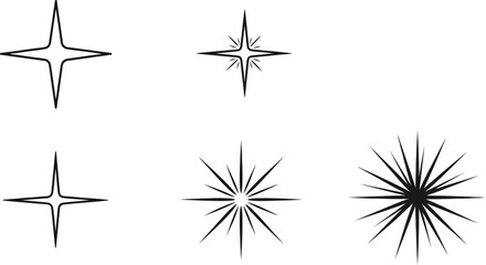 Obraz premium Set of six black starburst and sparkle on white background