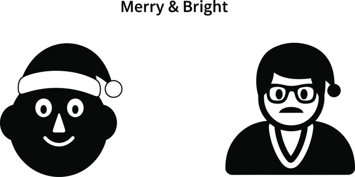 Two contrasting cartoon faces, one happy with santa hat, one sad with glasses black and white