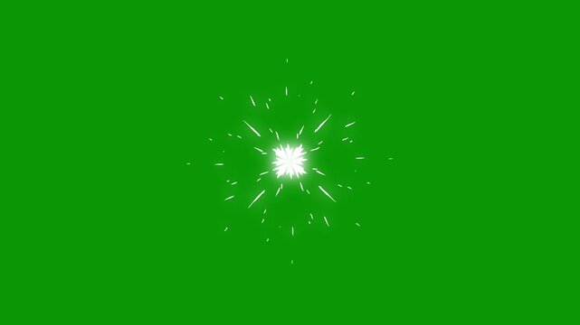 Energy shape FX blast with electric cartoon sparks, shiny explosion effects, 2D animated smoke, flash boom, and glowing liquid visuals on green screen.