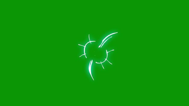 Energy spark cartoon FX with shiny liquid blast, flash explosion elements, hand drawn smoke bursts, and 2D shape effects professionally animated in high resolution on green screen background.