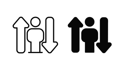 Person icon between vertical arrows for navigation and wayfinding signs now. © TopW59