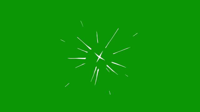 Hand drawn cartoon FX with energy flash sparks, shiny liquid blast, animated smoke effects, and shape explosion in 2D anime style rendered on green screen background.