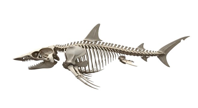 Detailed Shark Skeleton Isolated on White Background for Educational Purposes.