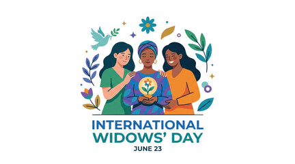 Fototapeta premium International Widows Day awareness vector illustration with supportive women unity compassion empowerment diversity and community care concept isolated transparent background