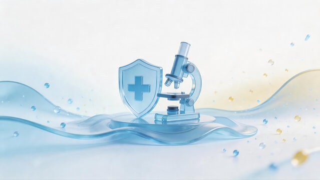 Blue microscope and shield on liquid surface