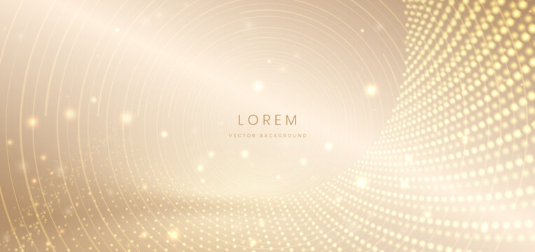 Golden dotted circles luxury on gold background with gold sparkling.