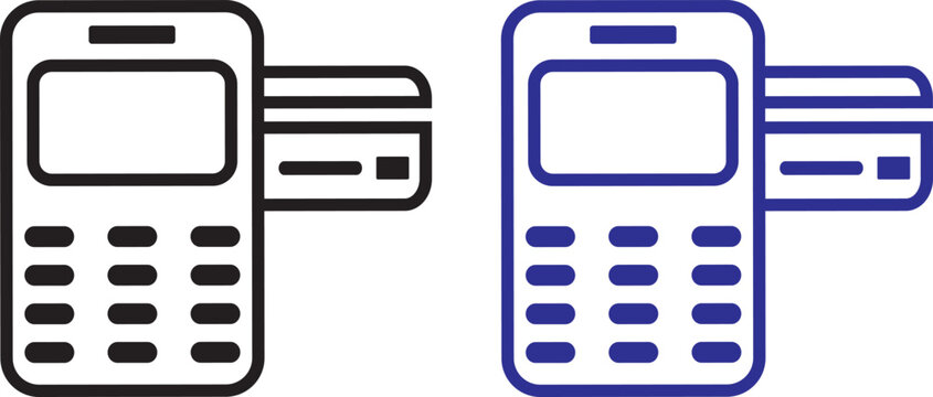 POS Terminal and Credit Card Payment Icons. contactless payment technology. Simple silhouette of a modern payment terminal device