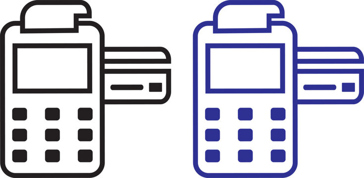 POS Terminal and Credit Card Payment Icons. contactless payment technology. Simple silhouette of a modern payment terminal device