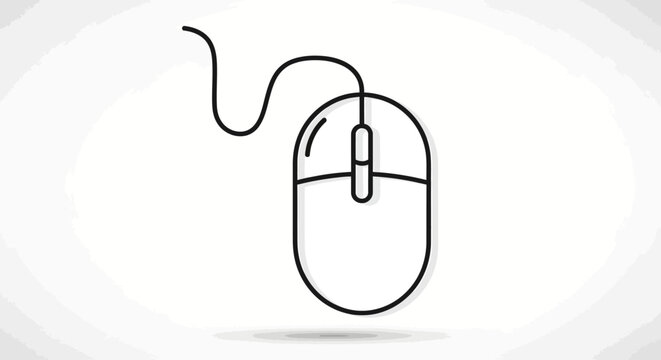 Computer mouse icon, simple line style, black outline, minimal design, computer peripheral