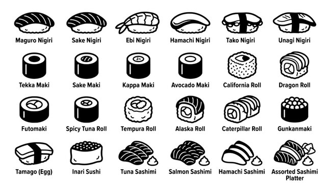 Sushi and sashimi set with various types of nigiri, maki, and rolls featuring Japanese cuisine, food, seafood with tuna and salmon elements for