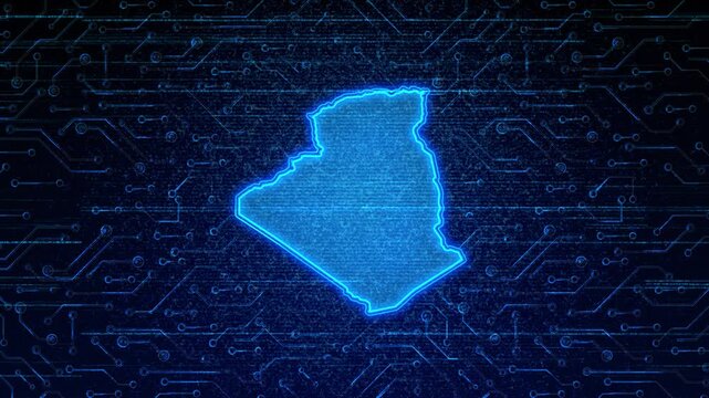 4K Resolution, Algeria Country Digital Electric Futuristic Technology Map, Suitable for Tech events, Science, Politics, Elections, News and Sports Events