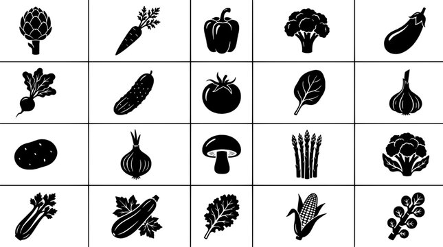 Vegetables collection with various types including carrots, broccoli, and mushrooms featuring artichoke, bell pepper, eggplant with cucumber and