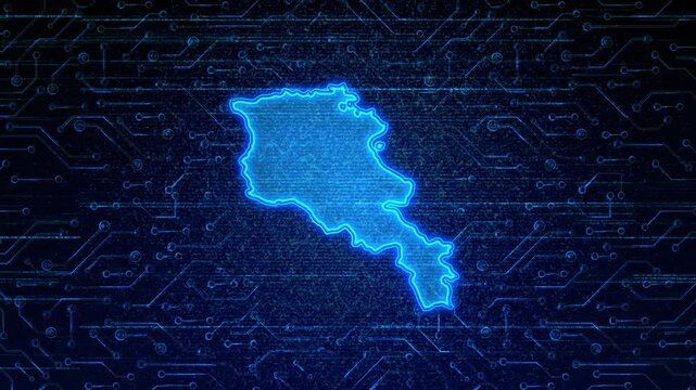 4K Resolution, Armenia Country Digital Electric Futuristic Technology Map, Suitable for Tech events, Science, Politics, Elections, News and Sports Events