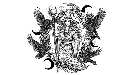 Woman with wings and magic staff. © sakura