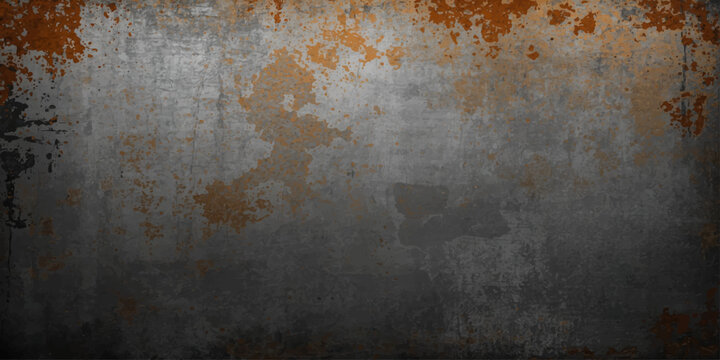 A rough, dark brown rusty metal surface with an aged grunge texture, creating an antique vintage backdrop pattern for a dirty, weathered wall design