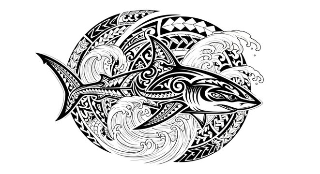 Black and white shark design art.