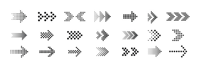 Dotted arrows vector icon set. Arrow dots style vector collection. Arrow. Cursor.  Modern simple arrows. collection, different arrow signs, and black arrow icons. Arrow big black set. Vector © Godown of vector