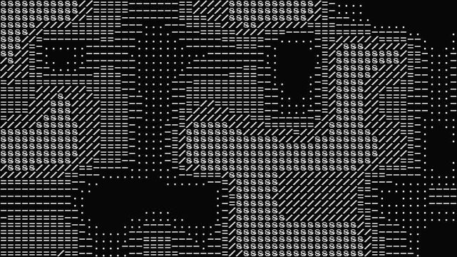 Black and White ASCII Abstract Loop Background, Retro 8 bit Digital Patterns Morphing and Scrolling with Glitch Aesthetic Textures
