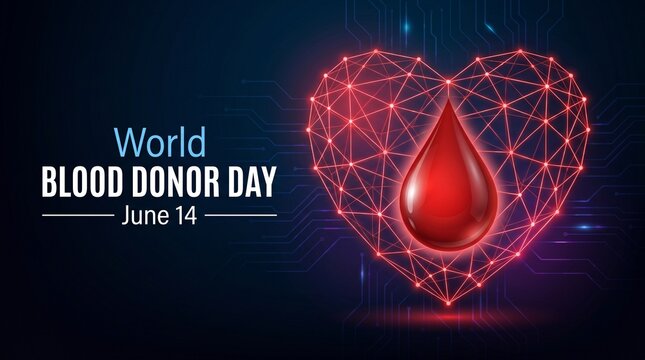 World blood donor day heart with red drop on dark background