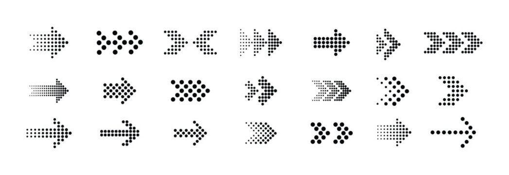 Dotted arrows vector icon set. Arrow dots style vector collection. Arrow. Cursor.  Modern simple arrows. collection, different arrow signs, and black arrow icons. Arrow big black set. Vector