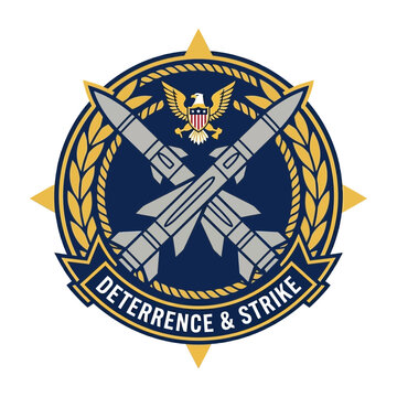 Military Emblem with Missiles, Eagle, and Motto
