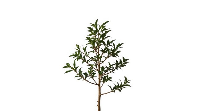 Young sapling tree with delicate branches isolated on white background
