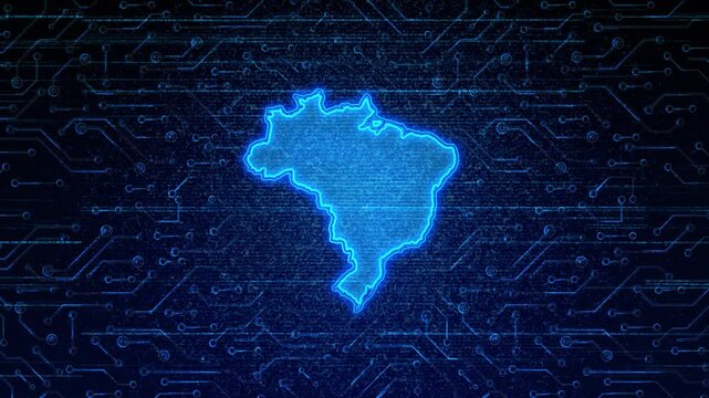 4K Resolution, Brazil Country Digital Electric Futuristic Technology Map, Suitable for Tech events, Science, Politics, Elections, News and Sports Events