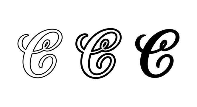 Elegant Script Letter C Icons, Calligraphy 'C' Symbol, Monogram C Vector Art