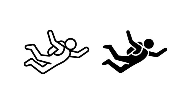Skydiving Icon Set, Freefall Vector Graphics, Extreme Sports Silhouette