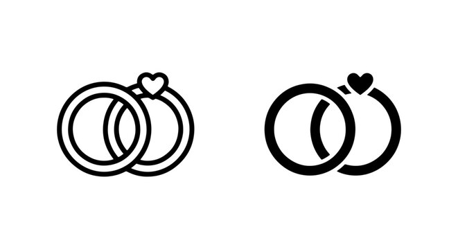 Wedding Rings Icons, Engagement Symbols, Love Heart Jewelry, Marriage Vows