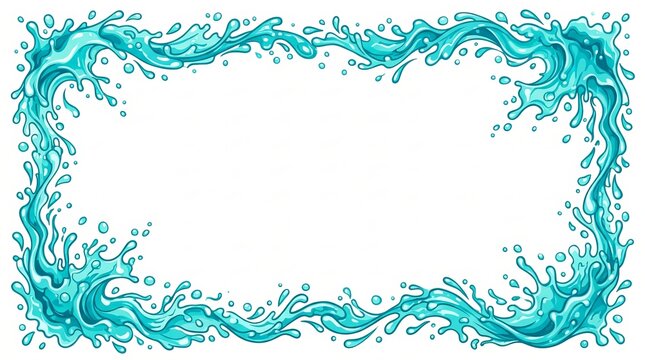 Decorative water wave border design with splashes isolated on transparent background