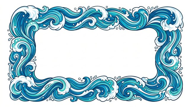 Decorative wave pattern border with intricate swirls and water details design