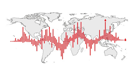 Obraz premium Global economic crisis, financial chart over world map, business recession infographic